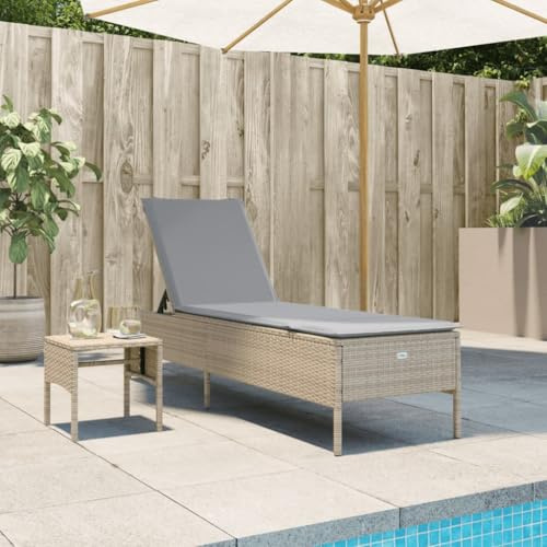 Zentexion Lettino da giardino con tavolo e cuscino, in polyrattan, regolabile e resistente alle intemperie, pieghevole, con poggiatesta, ideale per rilassarsi in piscina, terrazza, balcone, sauna