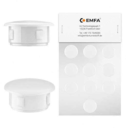 EMFA Bouchon Cache Trou 12 mm Blanc – Capuchon Plastique obturateur pour Meubles et Trous de Fixation – 1,2 cm – Lot de 25 pièces