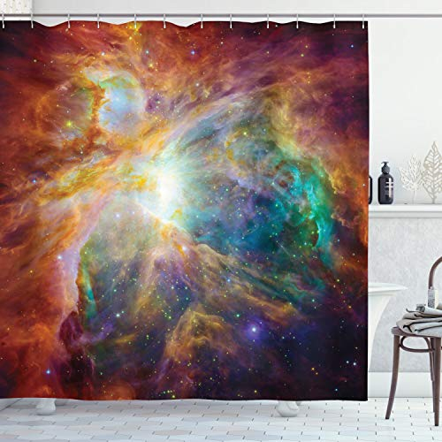 ABAKUHAUS Weltraum Duschvorhang, Sterne und Nebel, mit 12 Ringe Set Stielvoll Modern, 175x200 cm, Mehrfarbig Orange