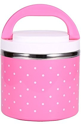 thermo+lunchbox,Pink Food Flasks,1 3 Layer Stainless Steel Thermo Thermal Insulated Lunch Box Food Container With Handle (Pink, 600ML 1 layer)
