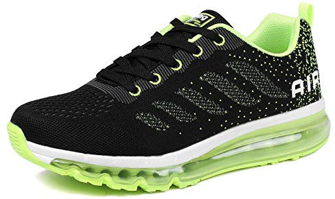 Air Zapatillas de Running para Hombre Mujer Zapatos para Correr y Asfalto Aire Libre y Deportes Calzado Blackgreen 36