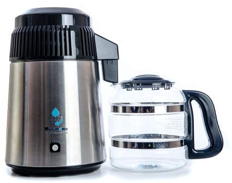 LOER Distillateur d'eau - Megahome Noir 580W, Carafe en Verre, Bec Porcelaine+ 6 filtres + Nettoyant cuve.
