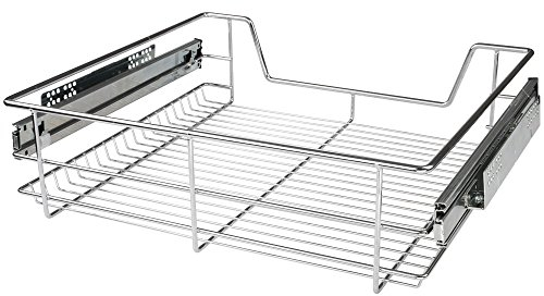 Jago® Cesta Extraíble - Set de 3, para Muebles Cocina, 50cm, con Rieles Telescópicos, Deslizable, Carga Máx 20kg, Color Plateado - Cajón, Contenedor, Organizador, Armarios
