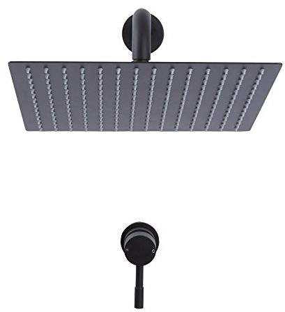 MILANO Black Manual Mixer Valve 300mm Square Shower Head Wall Mounted Arm