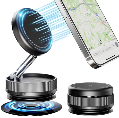 Adjustable Vacuum Magnetic Phone Holder - Klearlook Upgraded 89LBS Suction & 2400gf Magnetic Power| Vacuum Magnet Phone Stand| 360° Rotating & Foldable Phone Mount| for Car/Gym/Mirror/Desk/Kitchen