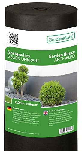 GardenMate 25m² Unkrautvlies Gartenvlies Rolle 1mx25m - 150g/m² Premium Unkrautfolie wasserdurchlässig - Extrem Reißfestes Flies Gartenflies Gartenfolie Beetfolie Pflanzfolie - Hohe UV-Stabilisierung