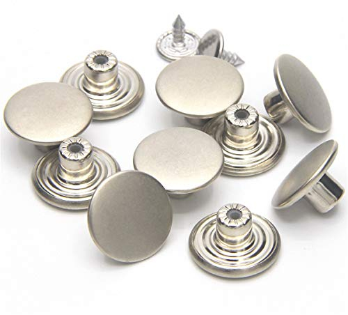 17mm Jeans Buttons No-Sew Metal Tack Buttons Replacement Kit 12 Set, Matte Silver
