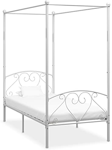 vidaXL Himmelbett Bett Bettgestell Einzelbett Metallbett Bettrahmen Lattenrost Schlafzimmerbett Schlafzimmermöbel Ehebett Weiß 100x200cm