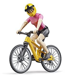 Bruder 63111 - Bworld Mountainbike mit Radfahrerin & Helm - 1:16 Figur, Mensch, Fahrrad, Spielzeug