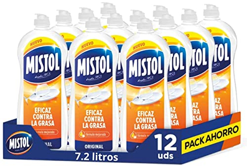 Mistol Original - Pack de 12 unidades - Lavavajillas líquido mano, concentrado, 600 ml, poder antigrasa y desincrustación de mancha difíciles - Efecto abrillantador - Anti olor
