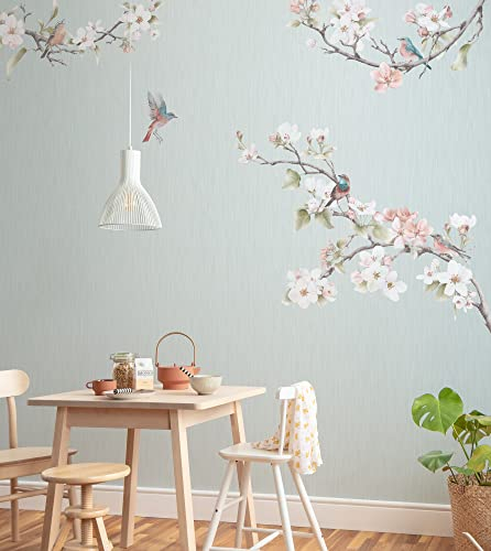 Komar Vlies Fototapete - Apple Bloom - Größe: 250 x 250 cm (Breite x Höhe) - Tapete, Design, Wohnzimmer, Wanddekoration, Schlafzimmer, Kirschblüte, Singvogel - LJX5-001