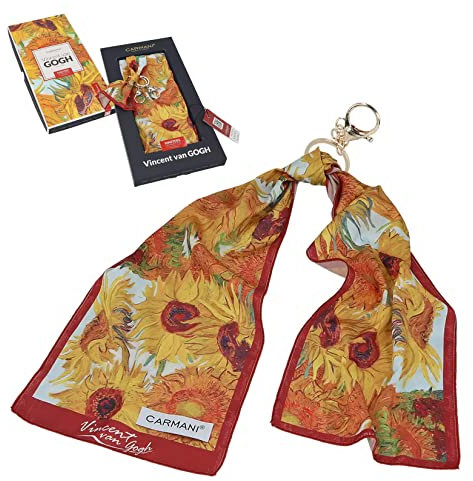 Carmani - Porte-clés en ruban de soie imprimé Vincent van Gogh, tournesols