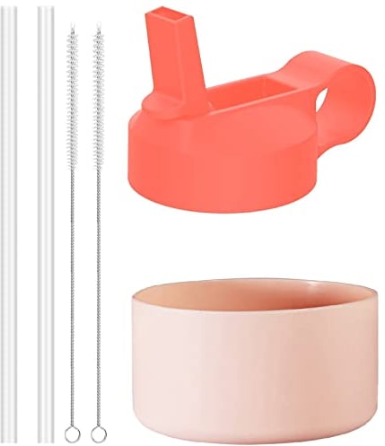 The Mass Straw Lid and Boot for Hydro Flask Wide Mouth and Other Brand Insulated Water Bottle (Fit Wide Mouth 32/40oz, Hibiscus Lid & Salmon Boot)