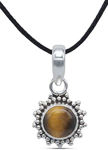 mantraroma Kettenanhänger 925 Silber Tigerauge brauner Stein Edelstein Kettenanhänger Damen Sterling Silber Halskette Anhänger Geschenk (MAH-126-18)