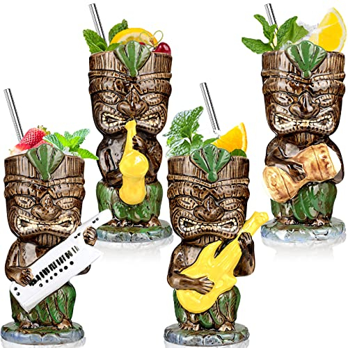 Lot de 4 tasses Tiki en céramique pour cocktails, 370 ml