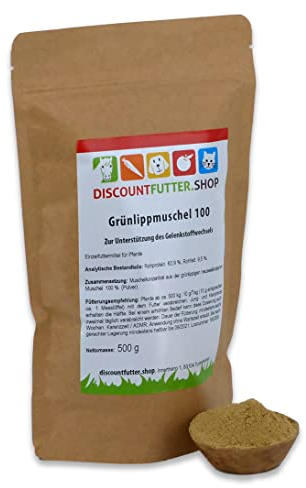 DISCOUNTFUTTER.SHOP Grünlippmuschel 100 | 0,5 kg | 100% naturreines neuseeländisches Grünlippmuschelextrakt für Pferde | Gelenke, Knorpel und Haut | Omega-3-Fettsäuren
