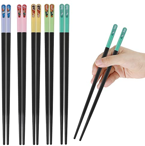 loopki Lot de baguettes en fibre de verre, réutilisables, passent au lave-vaisselle, 5 couleurs avec design antidérapant (noir)
