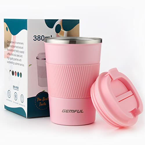 GEMFUL Travel Coffee Mug Insulated Stainless Steel Coffee Cup for Cold and Hot Drinks Home Office Outdoor Works 380ml/13oz