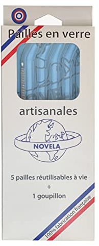 Paille maître verrier français | Lot de 5 + 1 goupillon | verre borosilicate | (Classique courbée)