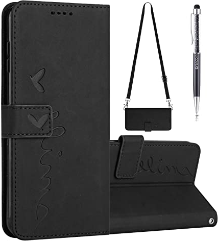Grandoin Kompatibel mit Samsung Galaxy S10 Hülle mit Kette, Handyhülle Samsung S10 mit Band, Leder Schutzhülle Klapphülle Stoßfest Magnet Mädchen Handy Hülle mit Kette Umhängen Samsung S10 (Schwarz)
