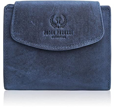 Geldbörse Damen Leder klein Vintage RFID Paolo Peruzzi Marineblau