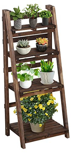Yaheetech Steghylla för blomkrukor, växtställ, balkong, blomtrappa, 4 nivåer, blomställ, växthylla av trä, inomhus och utomhus, vikbar
