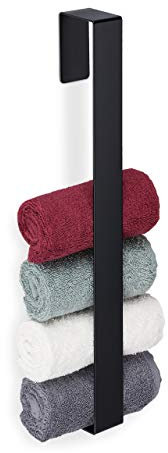 Relaxdays Set 3 Toalleros Adhesivos, Soporte Colgar Paño, Colgador Toalla, Portatoalla Acero INOX., 45cm, Sin Taladro, Negro