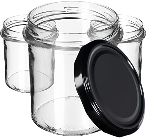 KADAX Lot de 100 pots à confiture 350 ml, avec couvercle à visser, bocaux à miel, pots de conservation pour champignons, confitures, miel - Noir