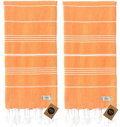 KZY LONDON Großes Türkisches Pestemal Badetuch Hamamtuch Saunatuch XXL Badetuch 100 x 180 cm Sauna Spa Pareo Yoga Strand Picnic dünn und leicht (Orange, 2)