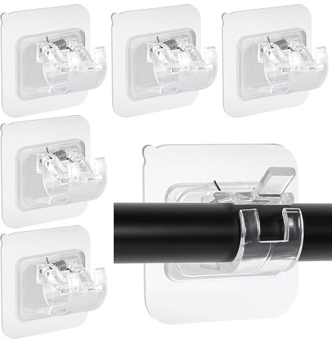 6 Pcs Self Adhesive Curtain Rod Bracket, Towel Rod Drapery Hook Holder, Curtain Pole Wall Brackets Fixing Rods Holder for Kitchen Bathroom, Fixing Rods Holders for Home Bathroom Kitchen(Transparent)
