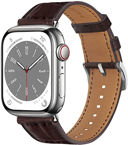 Docco Jette Correa de cuero compatible con Apple Watch Band 49mm,45mm,44mm,42mm(Umber-Silver)