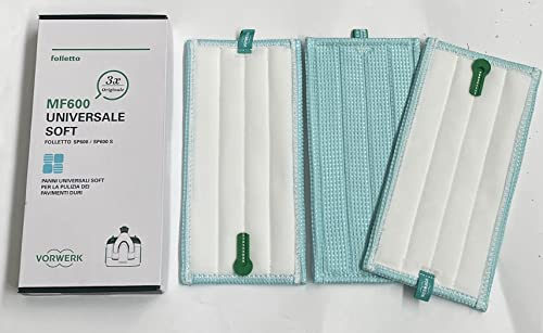 3 panni ORIGINALI UNIVERSALI SOFT per pulilava MF600-600S lavapavimenti FOLLETTO VORWERK