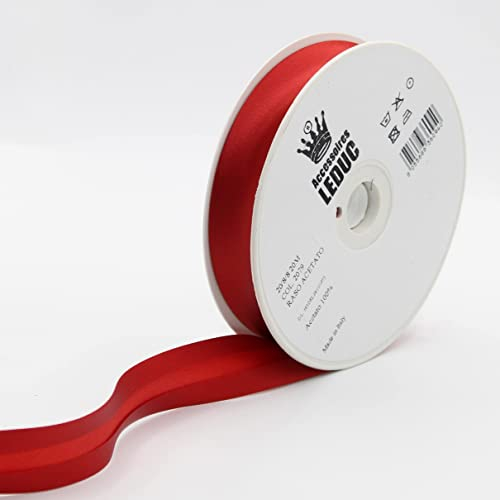 Leduc Satin-Schrägband, 20 m, 30 Farben, für Doppelnähte, 8 + 20 + 8 mm, 100 % Acetat, italienische Qualität, Rot