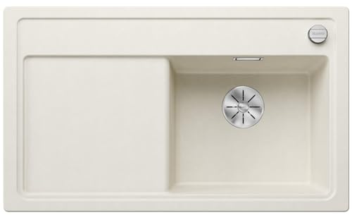 BLANCO ZENAR 45 S | Granitspüle aus SILGRANIT softweiß | Hauptbecken rechts | [86x51x20,2 cm] | für 45 cm breite Unterschränke | Hauptbecken rechts | Reinigungsfreundlich | Großes Becken