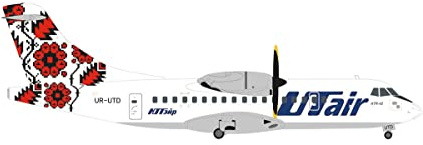 herpa airplane model UTair-Ukraine ATR-42-300 UR-UTD, scale 1:200 - aircraft model for diorama, model building, collector's item, decoration, plane without pedestal, made of metal