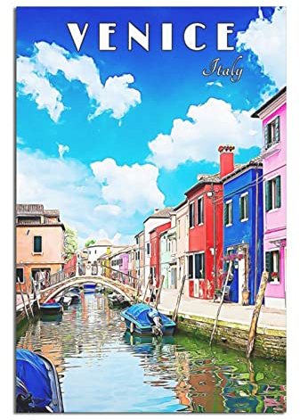 EWPLOREWASP Vintage Reiseposter Venedig Italien Leinwand Kunst Poster Geschenk Wanddekoration Malerei Poster Dekorative Poster
