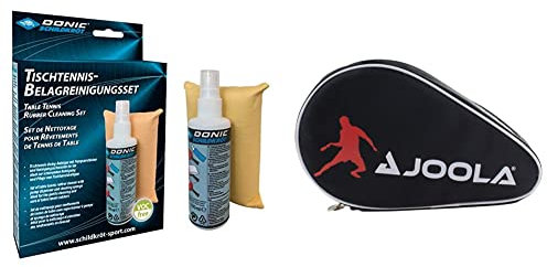 Donic-Schildkröt Tischtennis Reinigungsset & JOOLA 80505 Tischtennisschläger Hülle Pocket Double Tischtennishülle für 2 Wasserabweisende Tischtennistasche, Schwarz/Rot, 28 x 17 x 4 cm