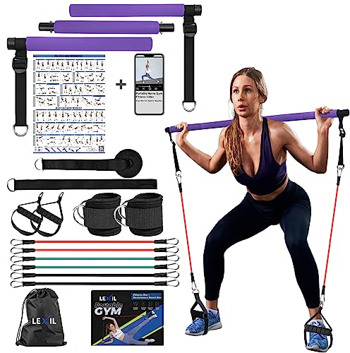 Pilates-Stangen-Set mit Widerstandsbändern, Übungsbänder für Workout, Heim-Fitnessgeräte, Stretchbänder für Übungen, Widerstandsbänder für das Training von Frauen, mit Fitness-Poster und Video
