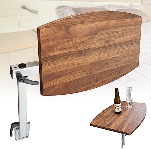 BZBMGMO Support de Pied de Table de Camping-Car amélioré avec Fonction de Pliage latéral avec Un Dessus en Bois de Noyer Multicouche Noir, avec Fonction de Rotation à 360° Amovible et réglable en
