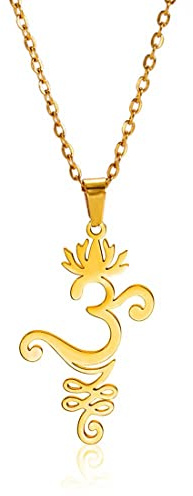 EUEAVAN Yoga Lotus Aum Om Ohm Sanskrit Symbole Halskette Ohrringe für Frauen Yoga Anhänger Atem Symbole Amulett Spiritueller Schmuck Geschenk für Yoga-Liebhaber