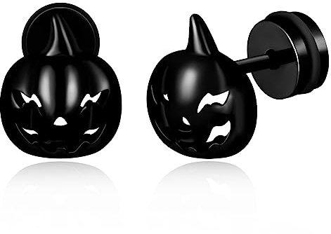 feilok Herren Ohrringe Edelstahl Kürbis Halloween Geist Runde Ohrstecker Ohrringe für Männer Damen