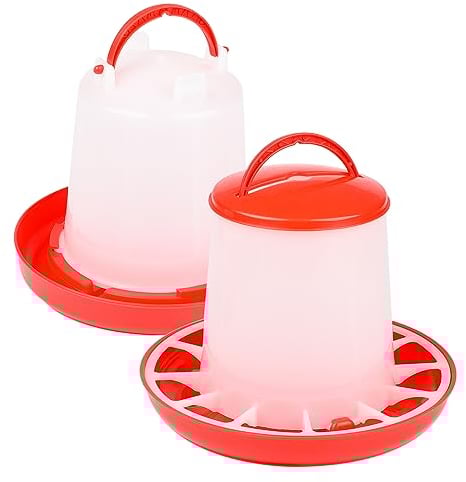 Lezevn 2 Pieces Chicken Drinker Feeder Kit Poultry Water Food Dispenser Plastic Chicken Water Feeder for Hen Button Quail