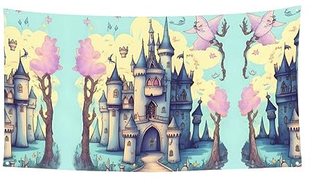 Fairytale Castle Party Holiday Banner, für Innen- und Außenbereich, Party-Wanddekorationen, Hintergrundzubehör, 88,9 x 177,8 cm
