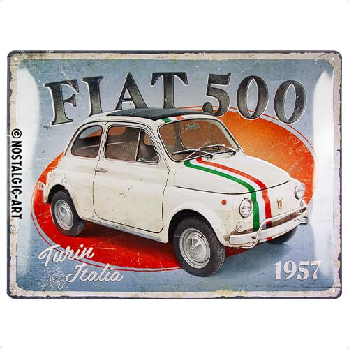 Nostalgic-Art Retro Blechschild, 30 x 40 cm, Fiat 500 – Turin Italia – Geschenk-Idee für Fiat-Zubehör Fans, Original Lizenzprodukt (OLP), aus Metall, Vintage Design, Blechschilder Sprüche