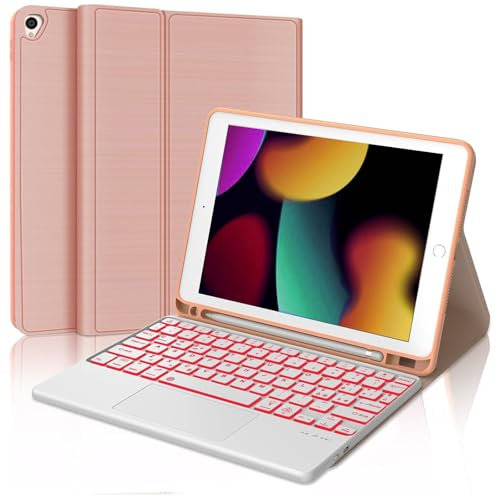 WAVATA Tastiera per iPad 9a/8a/7a Generazione, iPad 10.2 con Touchpad, Cover con Tastiera per iPad Air 3, iPad Pro 10.5 Magnetica Retroilluminazione Staccabile Italiano QWERTY Layout, Oro rosa