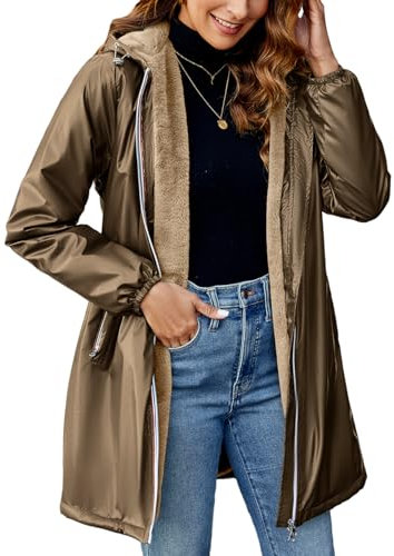 Geschallino Manteau Long et Léger pour Femme Vêtements Hiver Chauds à Capuche Doublés Sherpa Veste A3100 Marron XL