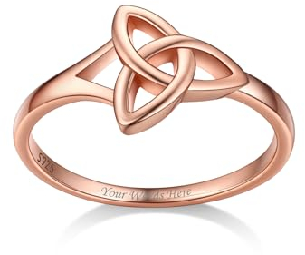 Bestyle Triquetra Trinity Toe Ring Sterling Silber S925 Personalisierbarer Verlobungsring Ehering Eheringe Antragsring mit Gravur Keltischer Schmuck Accessoire Roségold 62
