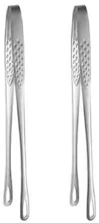 2 Pcs Barbecue Grill Tongs, 28.5cm Stainless Steel Kitchen Cooking Tongs, Anti-Slip Long Tweezers for Cooking, Grilling, Camping (Silver)