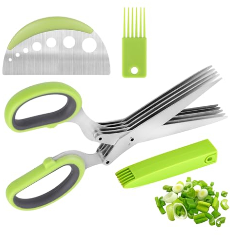 YUNYODA Herb Scissors, Kitchen Herb Shears Stainless Steel Multi Blade Kitchen Scissors - Kitchen Herb Cutter Scissors Sharp Cooking Scissors with 5 Blades and Cover & Cleaning Comb for Cutting Herbs