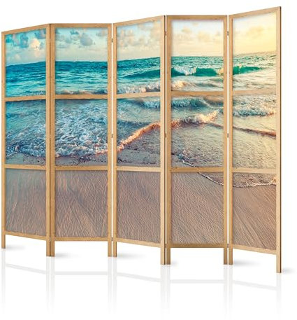 murando - Paravent Innen Raumteiler Holz Botanik Abstrakt 225x172 cm 5-teilig Japanische Trennwand Raumtrenner Room Divider Mobiler Sichtschutz Spanische Wand Raum Abtrennung Natur c-B-0358-bh-c
